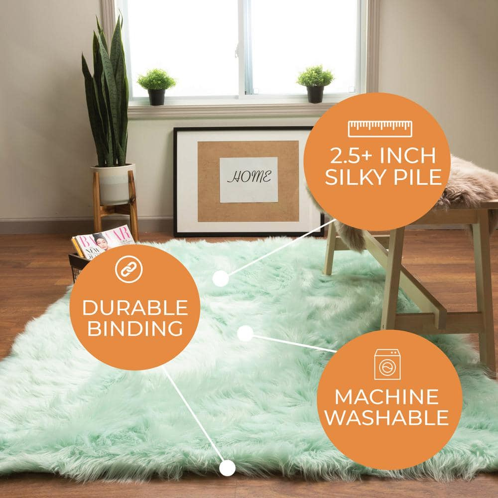 Faux Fur Shag Rug Mint Green - 5' x 7'