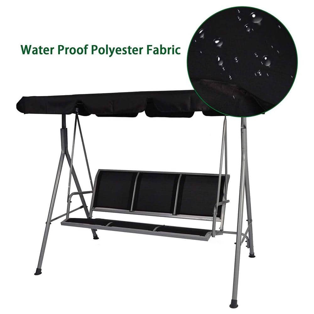 Gray Iron 3-Person Patio Swing with Adjustable Canopy