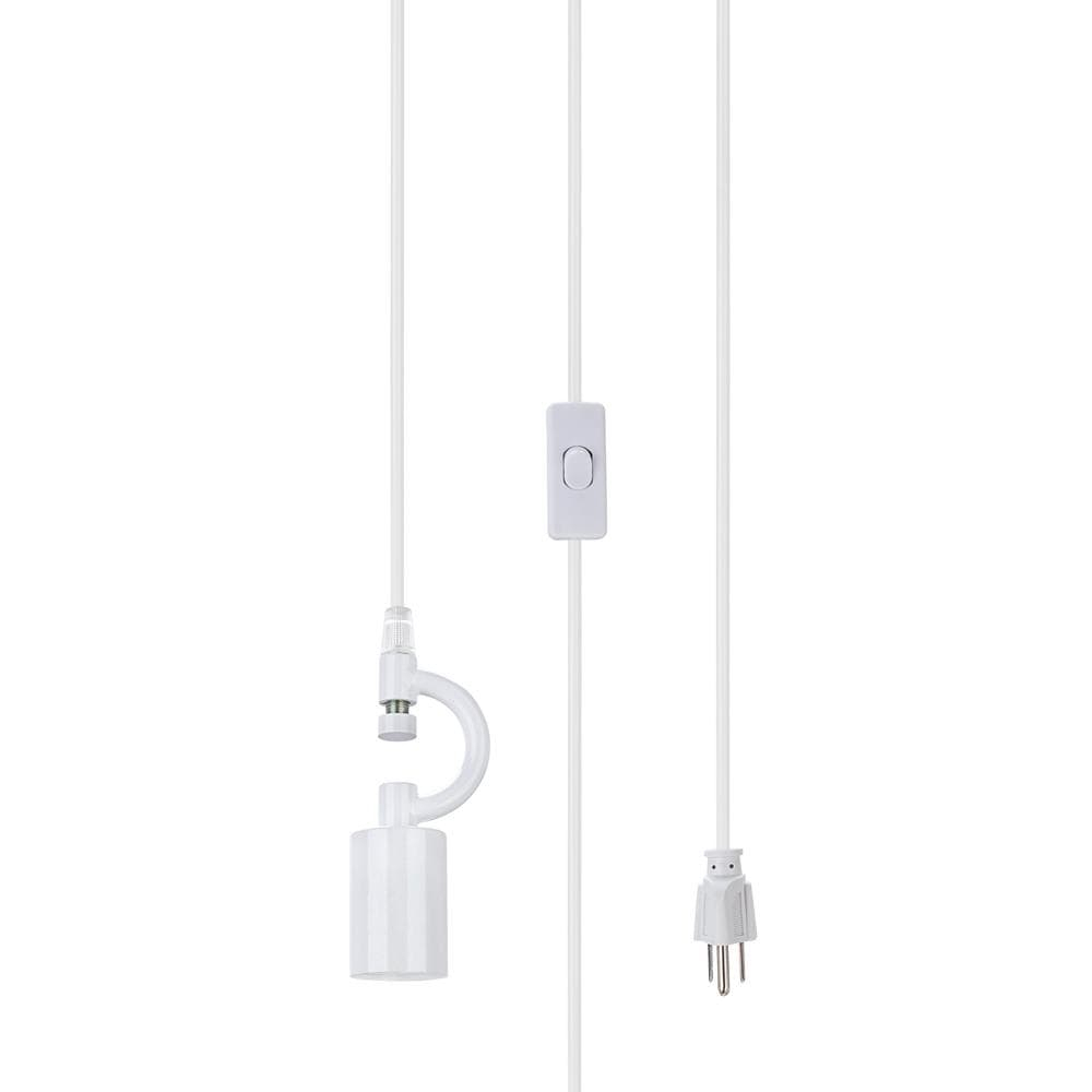 1-Light White Plug-In Swag Pendant with Off White Hardback Drum Fabric Shade