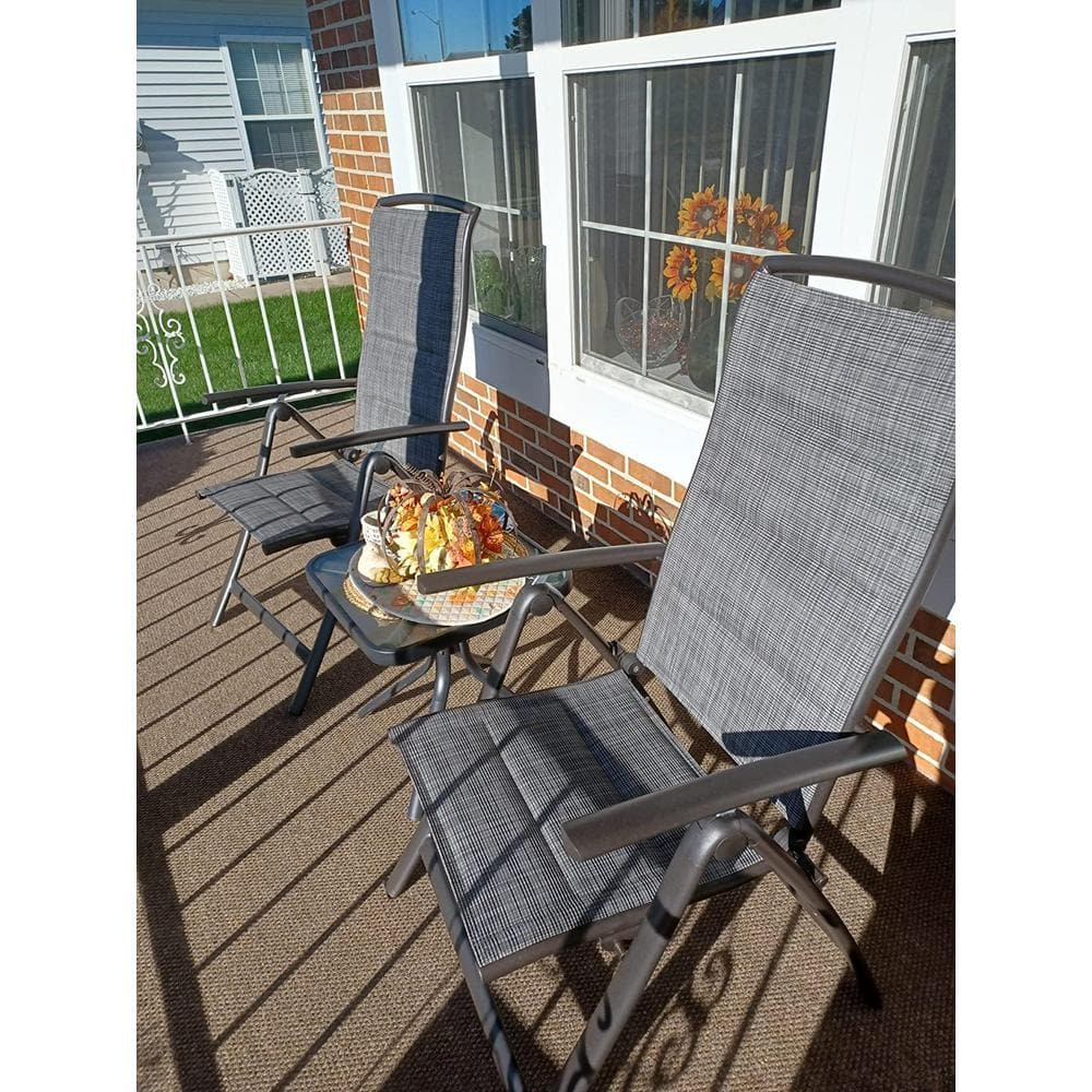 Gzxs Patio Dining Chairs Set of 2, Portable Aluminium Frame Folding Chairs with Armrests and High Backrest for Camping, Lawn Yard Beach, Double-Layered Textilene Fabric, Dark Gray