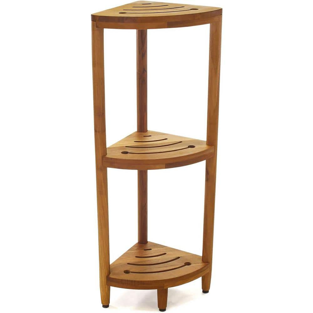 AquaTeak AquaTeak Teak Oil 3 -Tier Wood Freestanding Corner Bathroom Shelf ( 11-in x 40.25-in x 11-in )