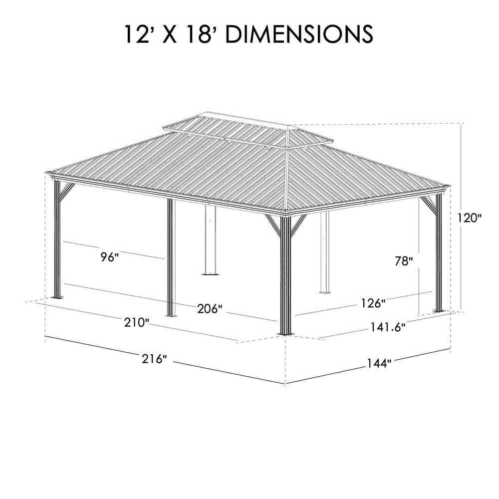 KOZYARD  Alexander Hardtop Aluminum Gazebo with Mosquito Net and Privacy Curtain Dark Brown 12'x18'