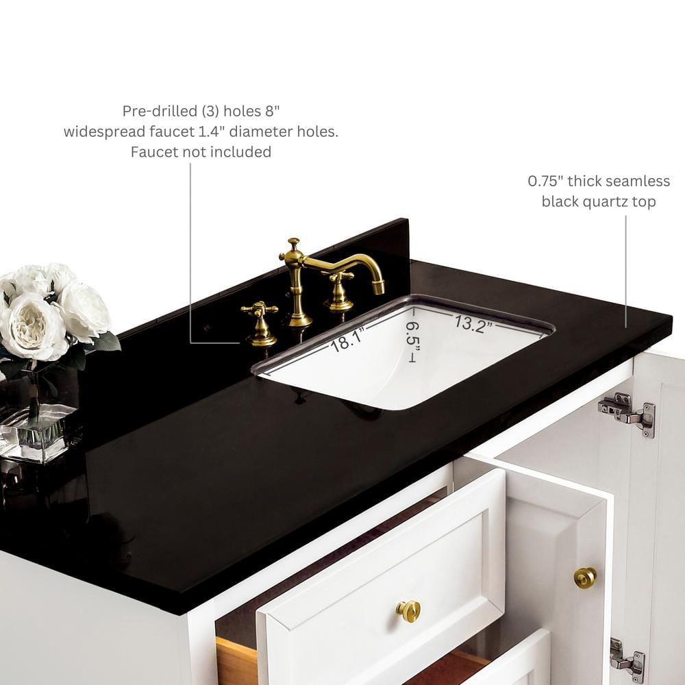 Hannah 48" White Birch Freestanding Bathroom Vanity with Quartz Top