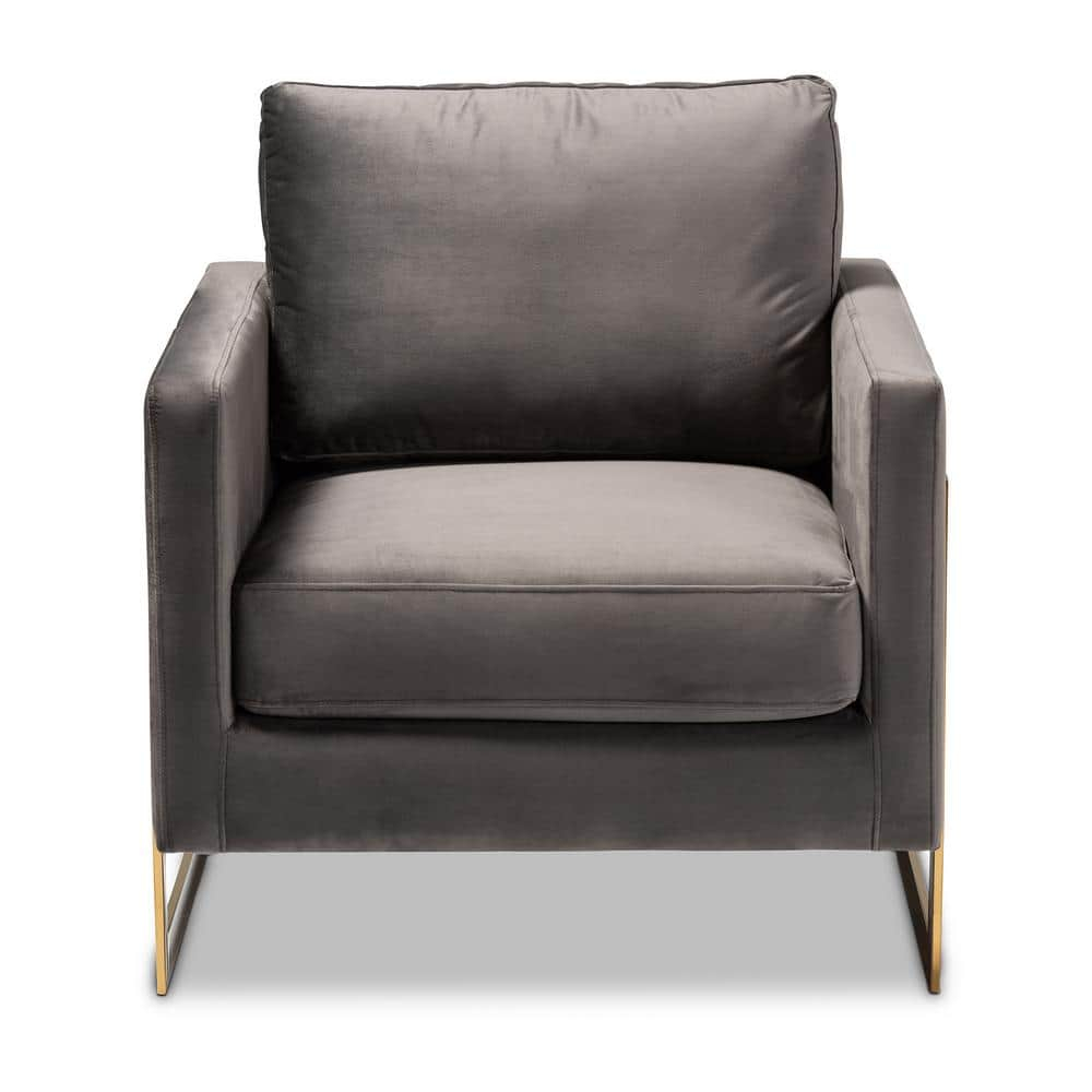 Baxton Studio Matteo Glam and Luxe Grey Velvet Fabric Upholstered Gold Finished Armchair