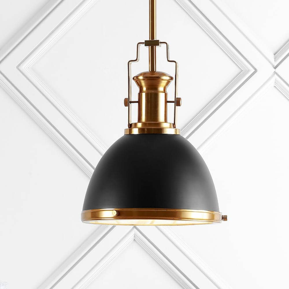 Homer 10" 1-Light Modern Industrial Iron LED Dome Pendant, Black/Brass Gold