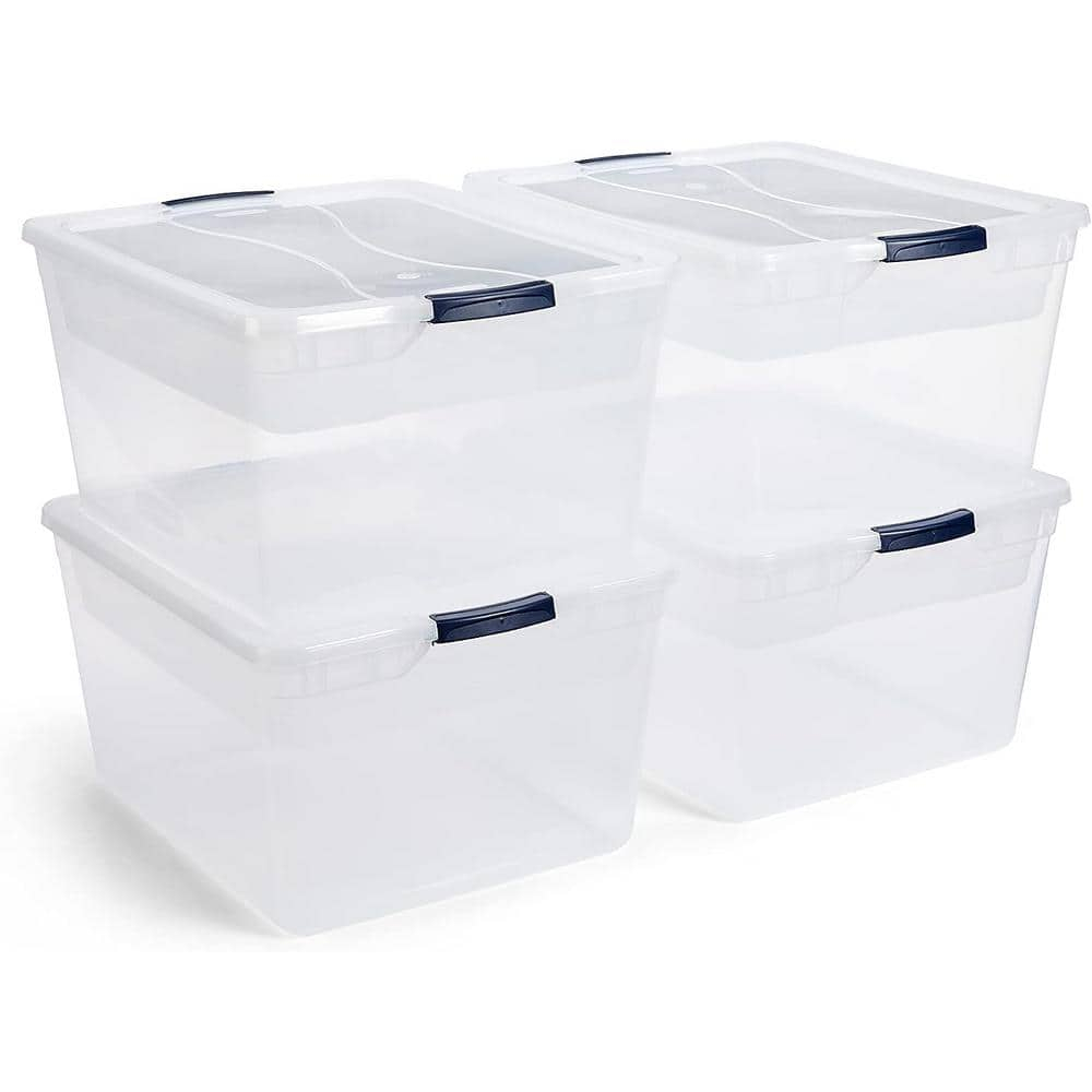 Clear Stackable Plastic Storage Bins with Latching Lids, 71 Quart