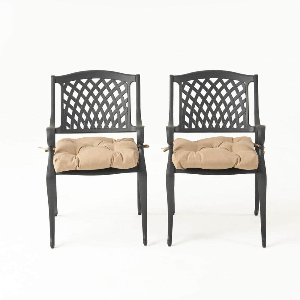 Noble House Cayman Outdoor Dining Chair in Matte Black and Tuscany (Set of 2)