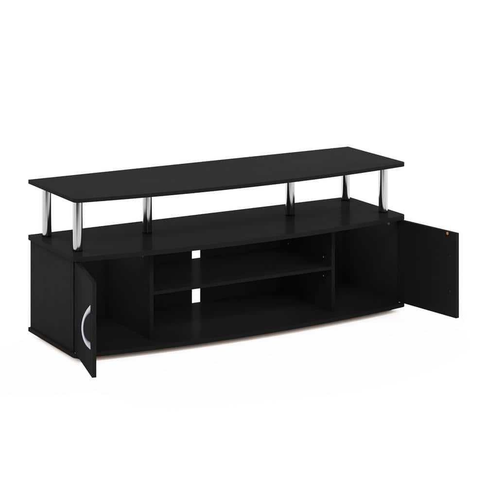 Furinno JAYA Large Entertainment Center Hold up to 55-in TV, Americano, Stainless Steel Tubes