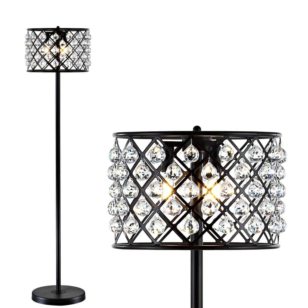 JONATHAN Y JYL9000B Elizabeth 60" Crystal/Metal LED Floor Lamp, Contemporary, Modern, Transitional, Elegant, Office, Living Room, Family Room, Dining Room, Bedroom, Hallway, Foyer, Bronze/Clear
