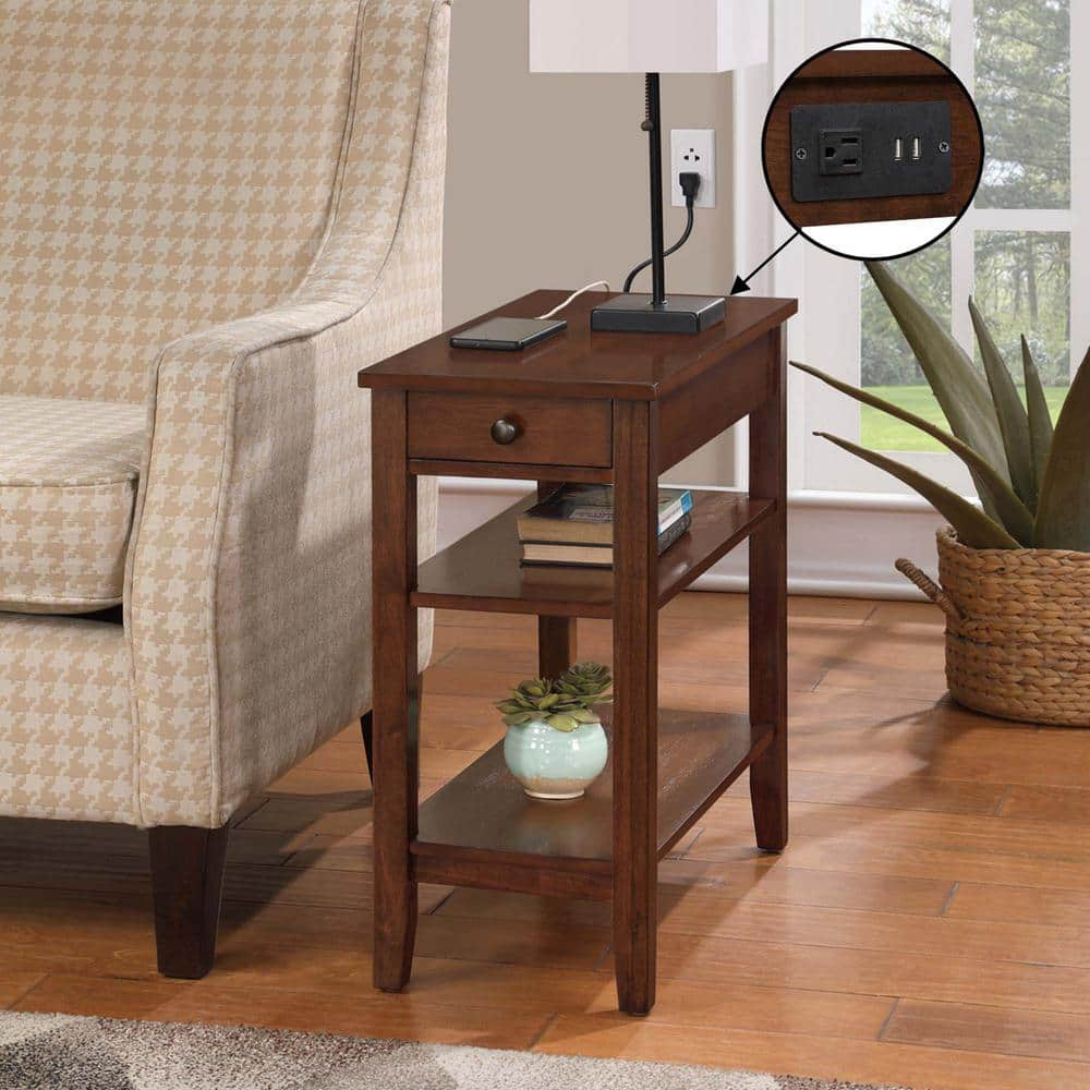 Convenience Concepts American Heritage End Table w/Charging Station and Shelves, Espresso