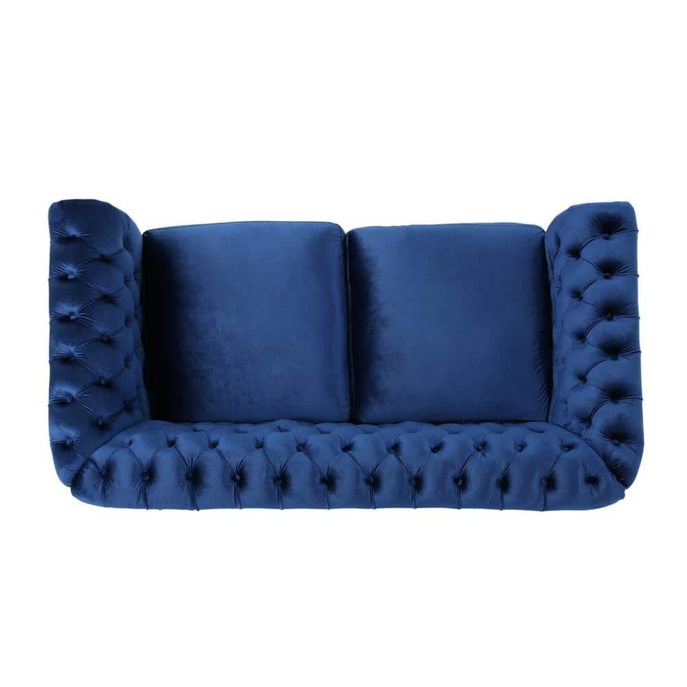 Ember Interiors Aaniya Velvet Chesterfield Loveseat Sofa, Navy Blue