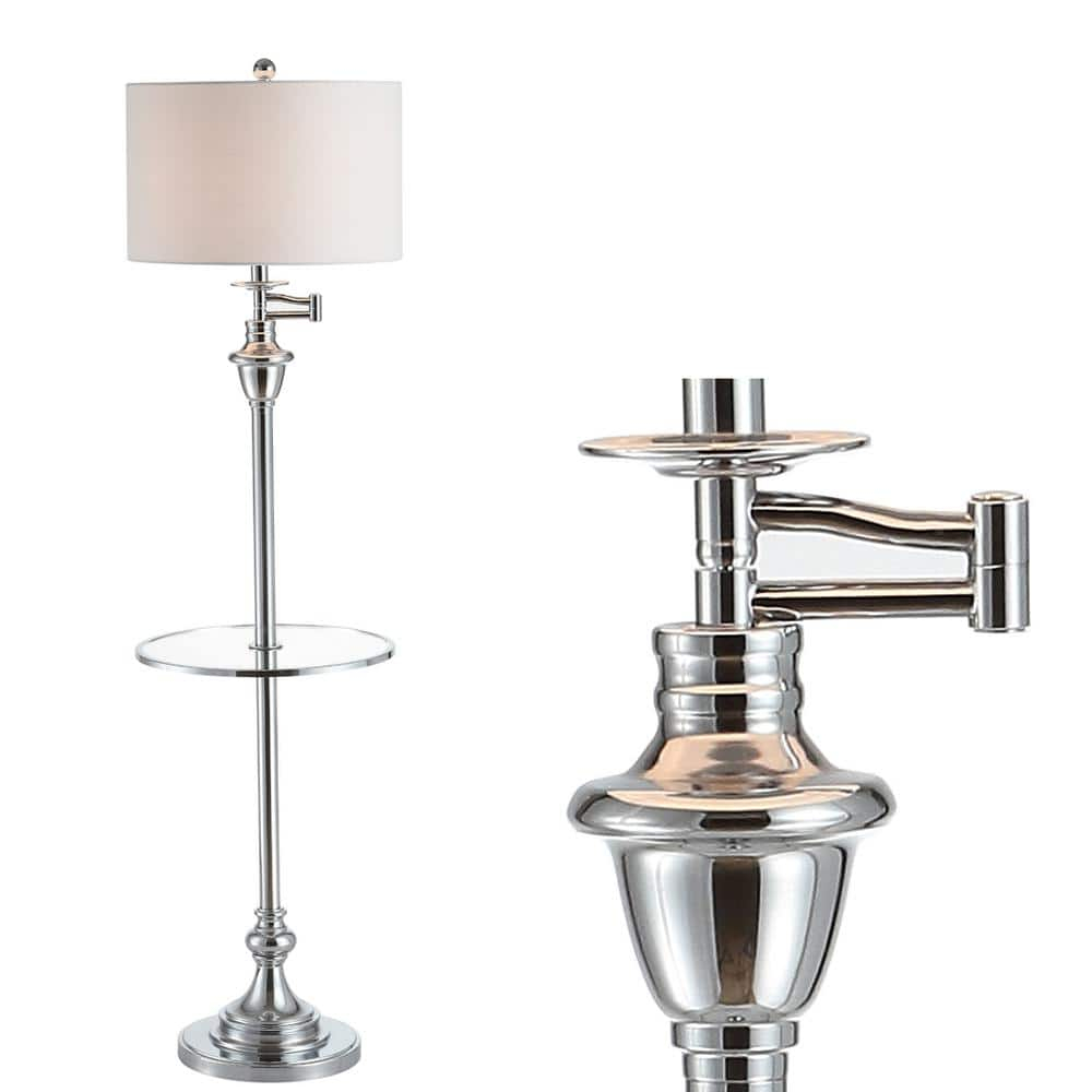 JONATHAN Y JYL3055B Cora 60" Metal/Glass LED Side Table and Floor Lamp, Contemporary, Transitional for living room, dinning room, bedroom, office Bulb Included, Chrome