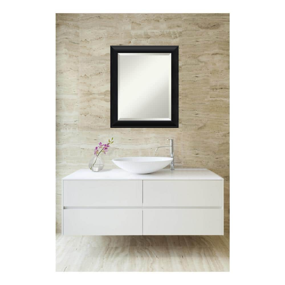 Amanti Art Beveled Wood Bathroom Wall Mirror - Nero Black Frame Outer Size: 19 x 23 in