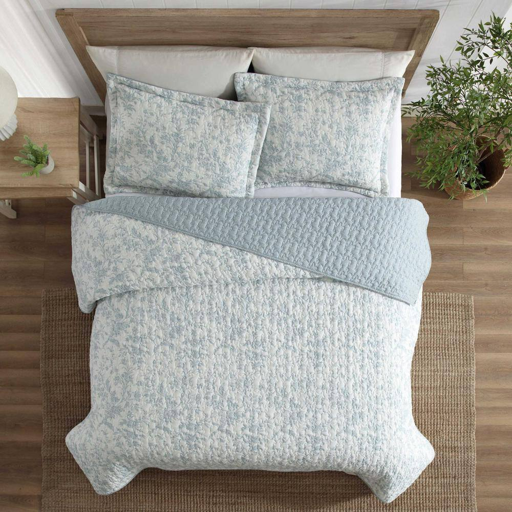 Amberly Blue Reversible Twin Microfiber Quilt Set