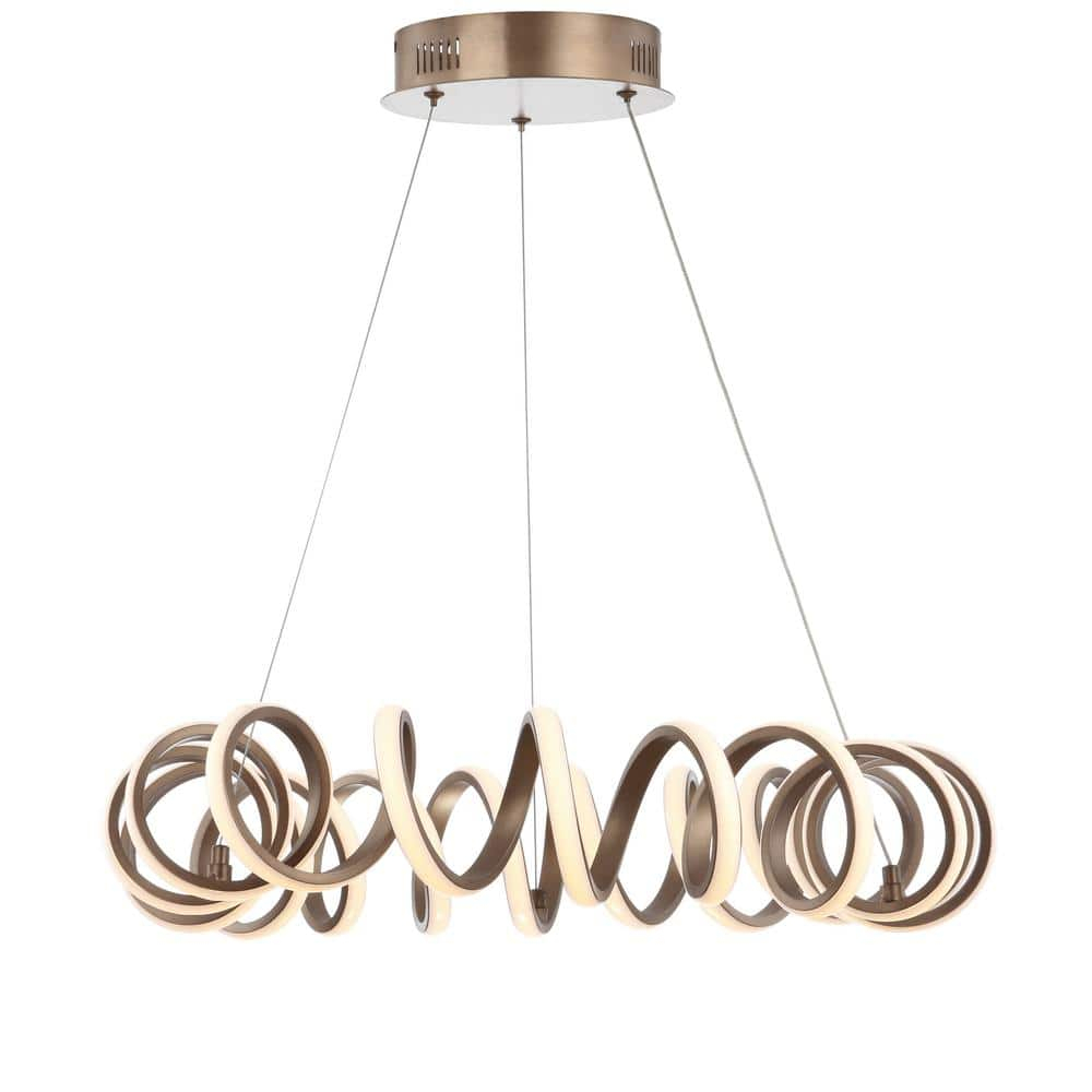 Cursive 24" Adjustable Spiral Integrated LED Metal Chandelier Ceiling Light, Coffee