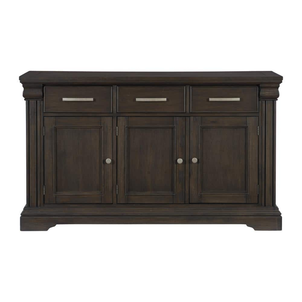Benjara Ruth 60 Inch Sideboard Server Buffet, 3 Drawer 3 Cabinet, Rustic Brown Wood