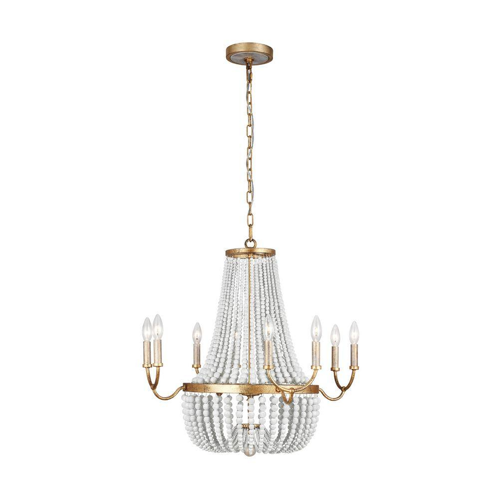 Marielle Antique Gild 8-Light Chandelier with Wood Beads