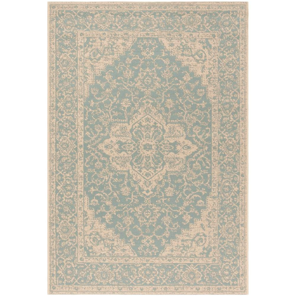 SAFAVIEH Beach House Stanice Medallion Indoor/Outdoor Area Rug, Aqua/Cream, 2'2" x 4'
