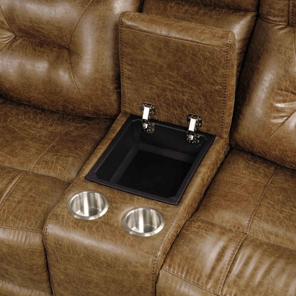 Furniture of America Ranshell 2-Piece Faux Leather Sofa Set in Brown