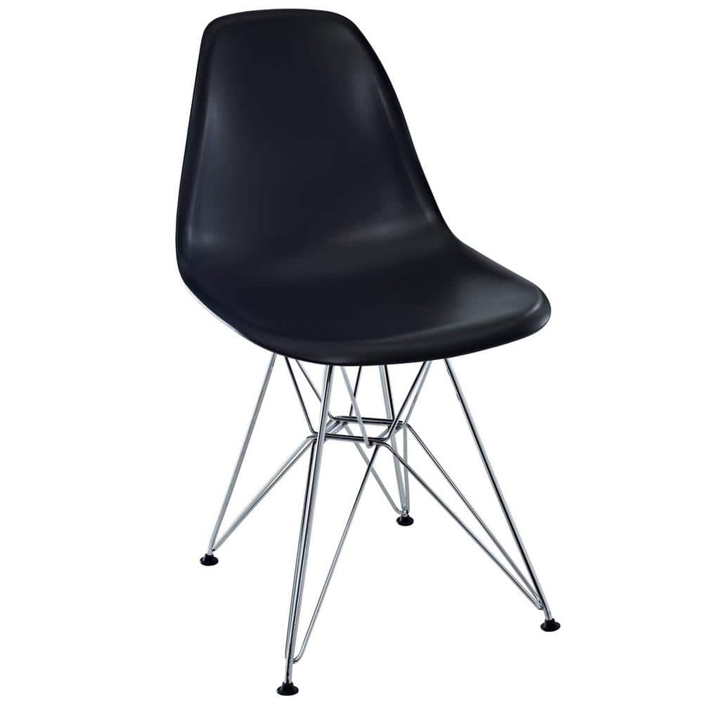 Modway Paris Modern Steel Metal Dining Side Chair in Black Finish