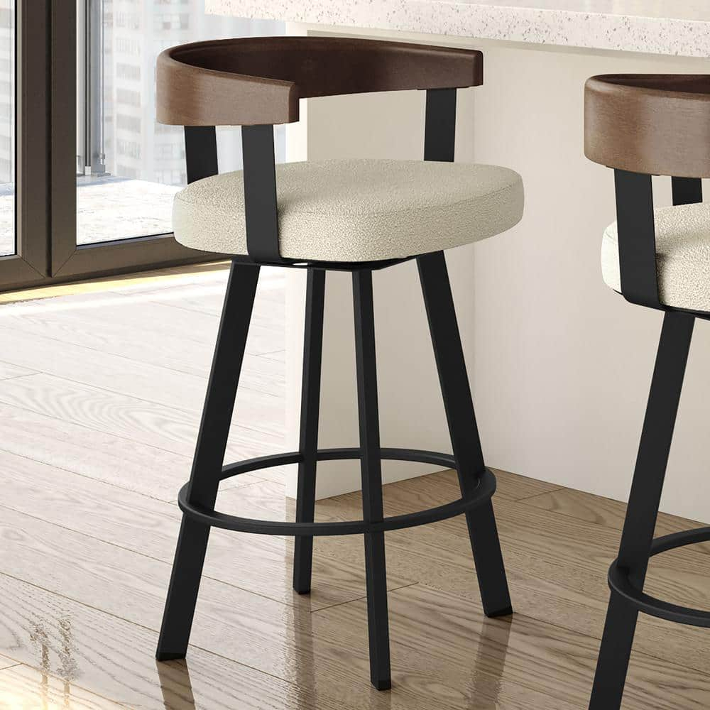Lars 26 in. Cream Boucle Polyester/Black Metal Swivel Counter Stool