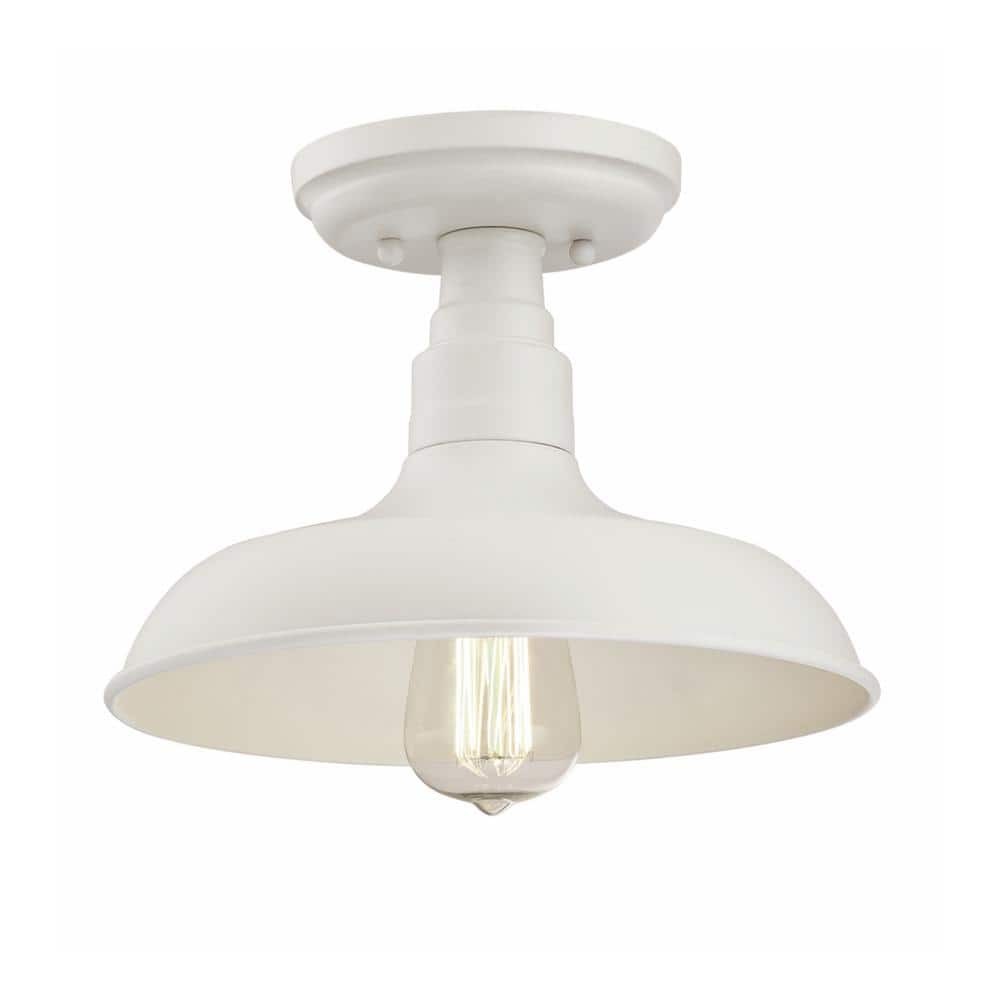 Design House Kimball 1-Light Indoor Semi-Flush Mount Ceiling Light w/ Metal Shade in Antique White
