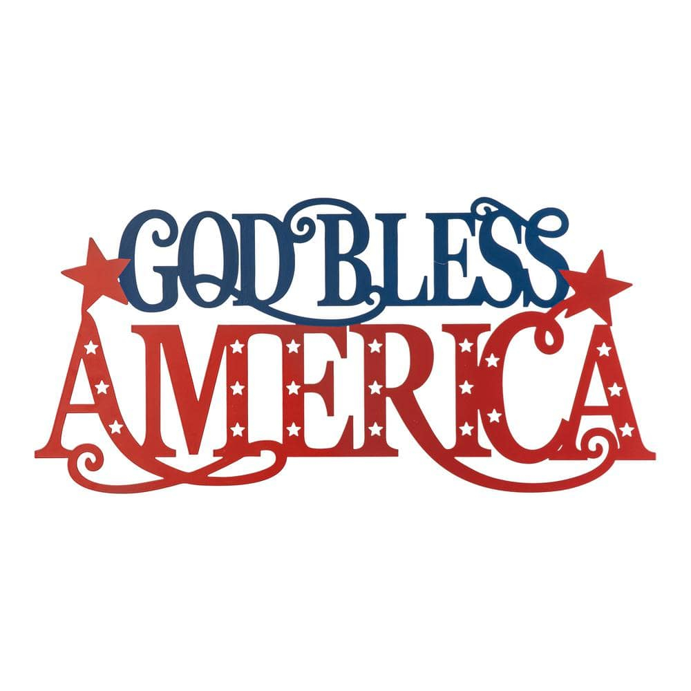 24" Red and Blue Iron Patriotic Wall Decor Sign