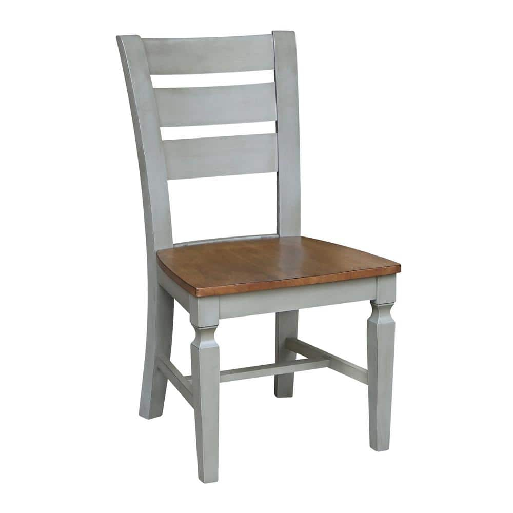 Vista Solid Wood Ladderback Chairs in Distressed Hickory/Stone - Set of 2