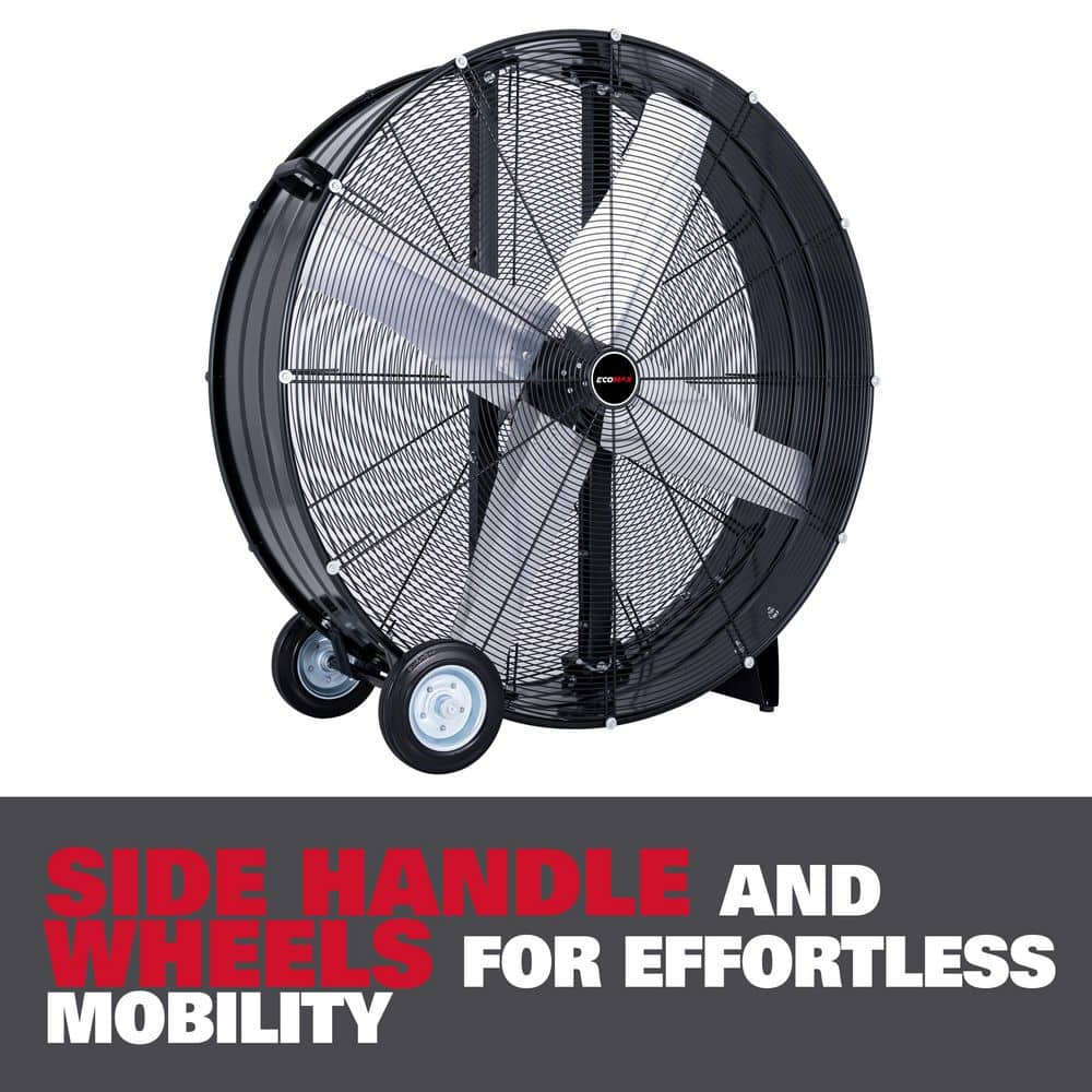 42-inch Black Aluminum Industrial Drum Fan with Wheels