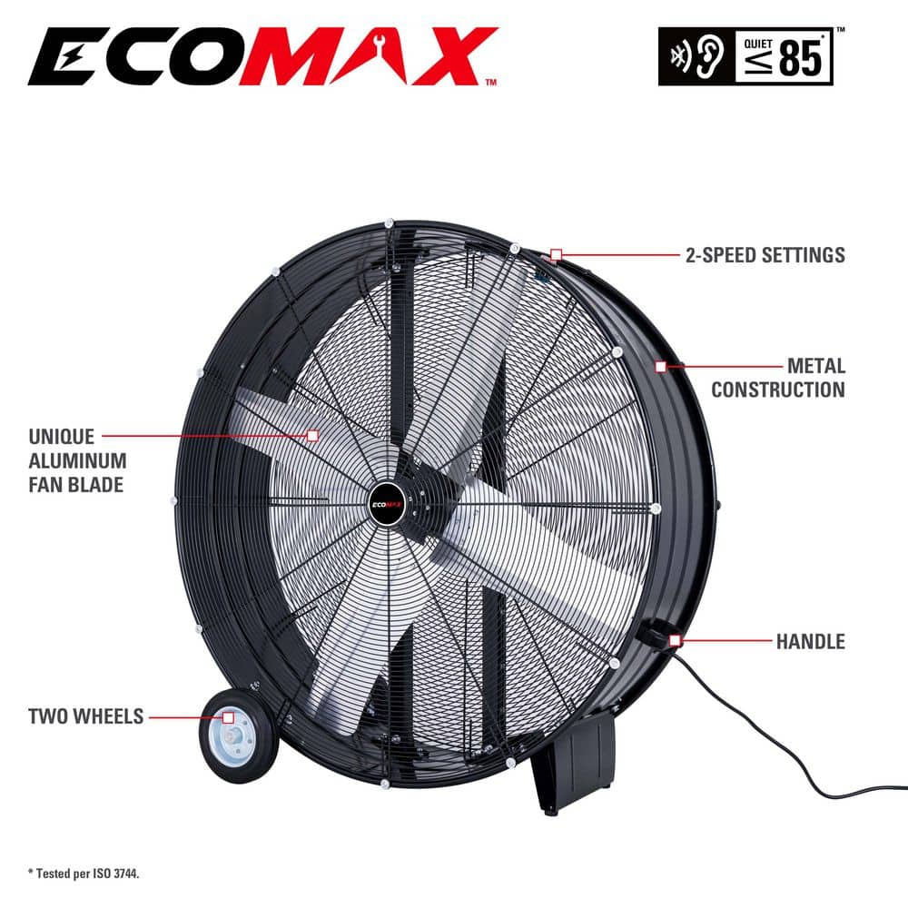 42-inch Black Aluminum Industrial Drum Fan with Wheels