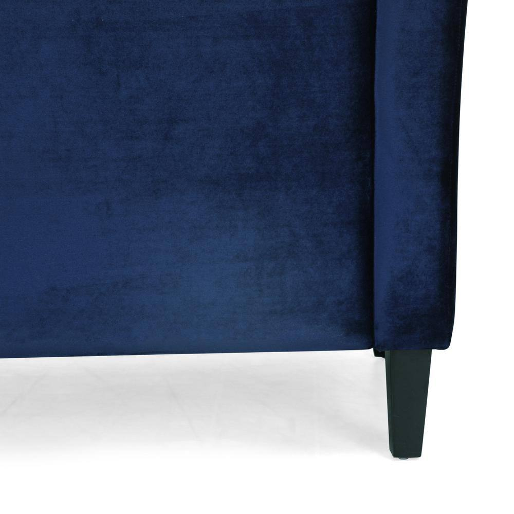 Noble House Claridge Button Tufted Velvet Sofa, Midnight Blue, Dark Brown
