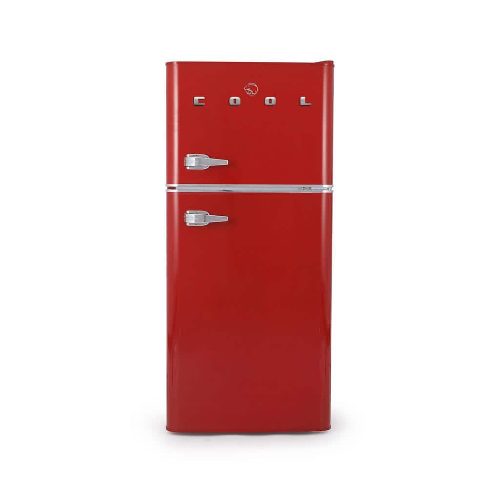 Retro Red Compact Refrigerator with True Freezer and Chrome Handles