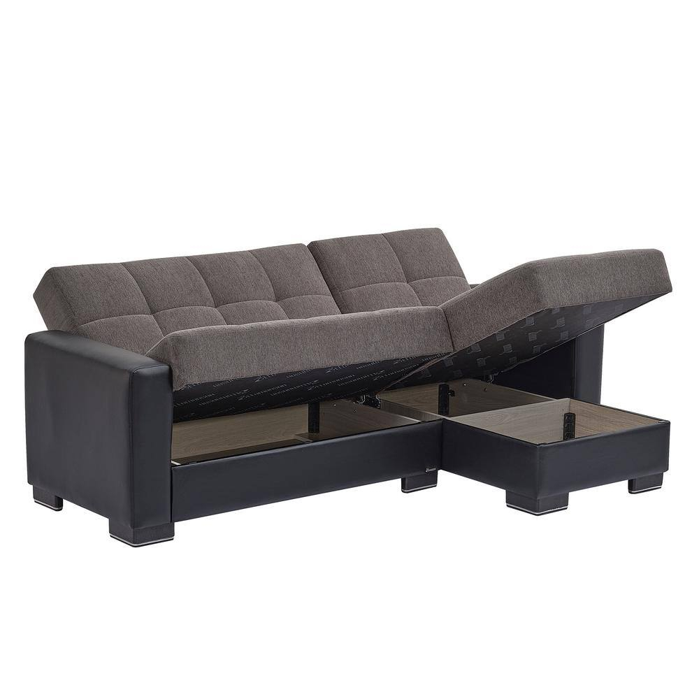 Chenille L-Shaped Sectional with Storage in Dark Gray