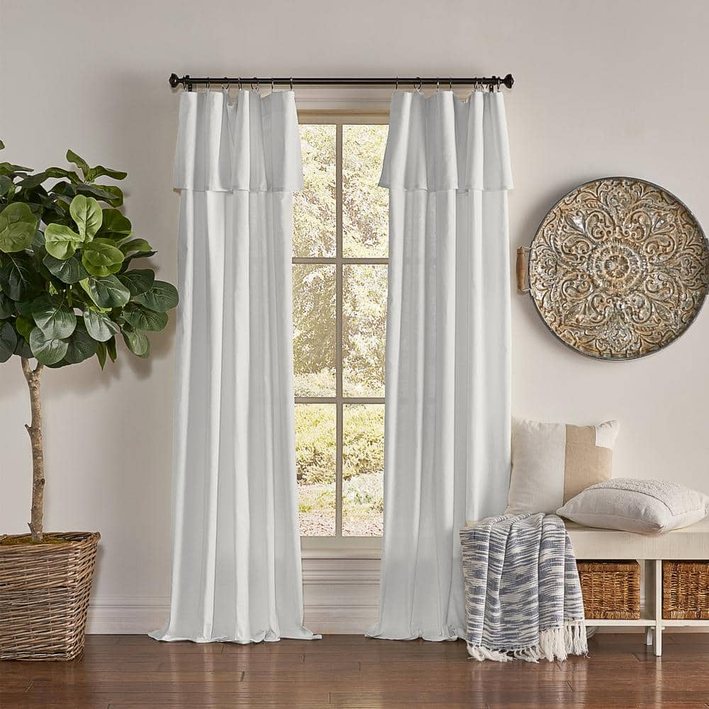 Mercantile Drop Cloth Light Filtering Ring Top Tab Farmhouse Curtain Panel with Valance White 63 Inches