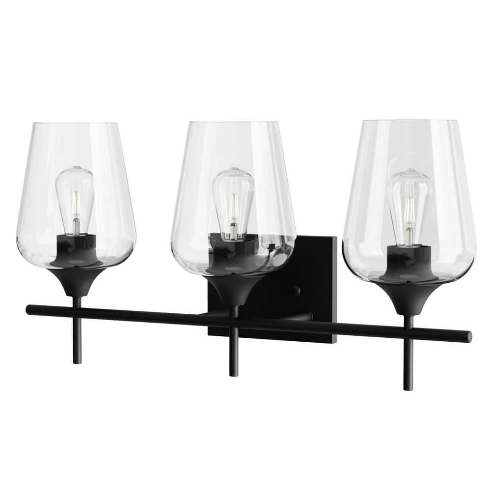 CO-Z Matte Black Vanity Light Sconce w Clear Glass Shade 3-light