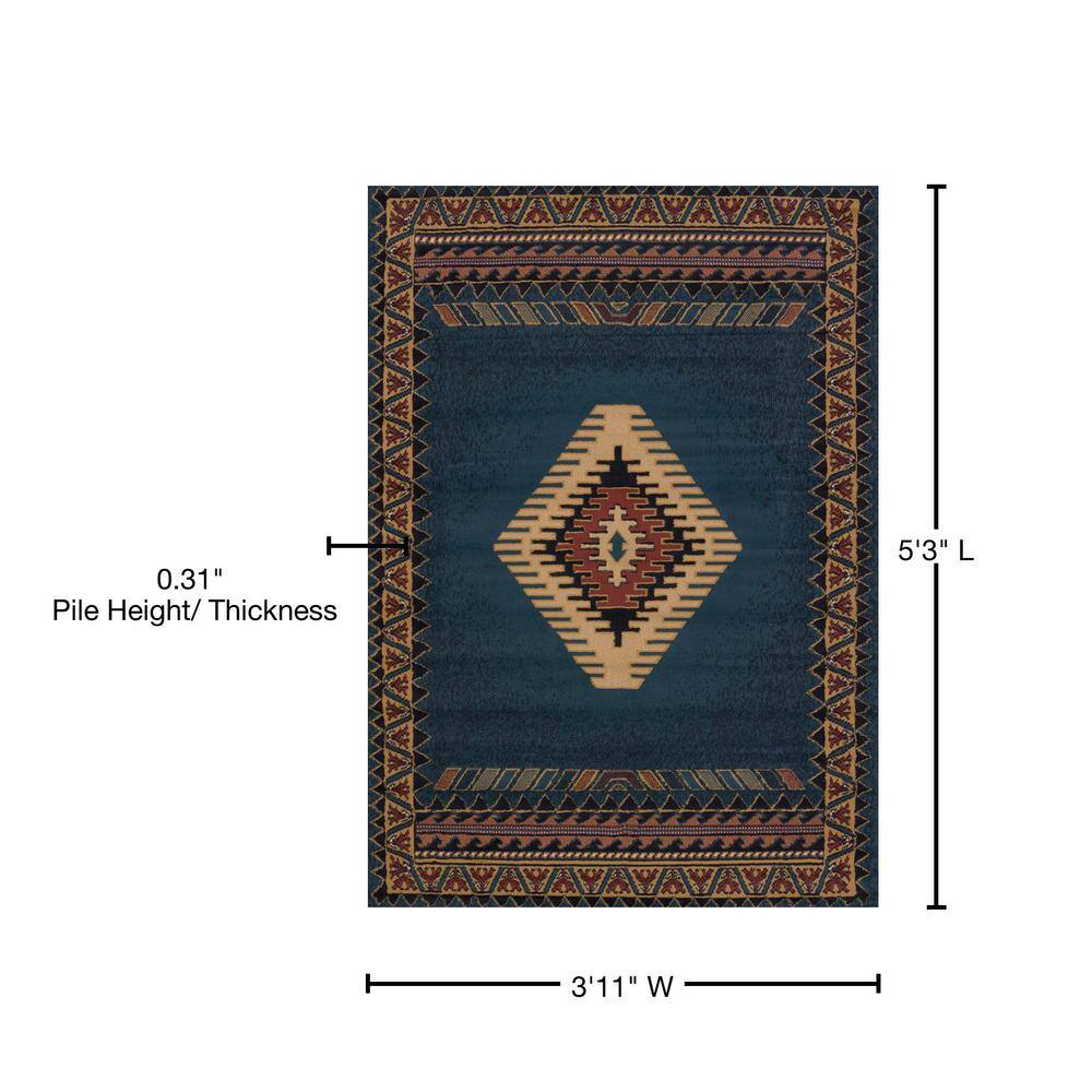 United Weavers Brunswick Avalon Southwestern Border Area Rug, LT Blue, 3'11" x 5'3"