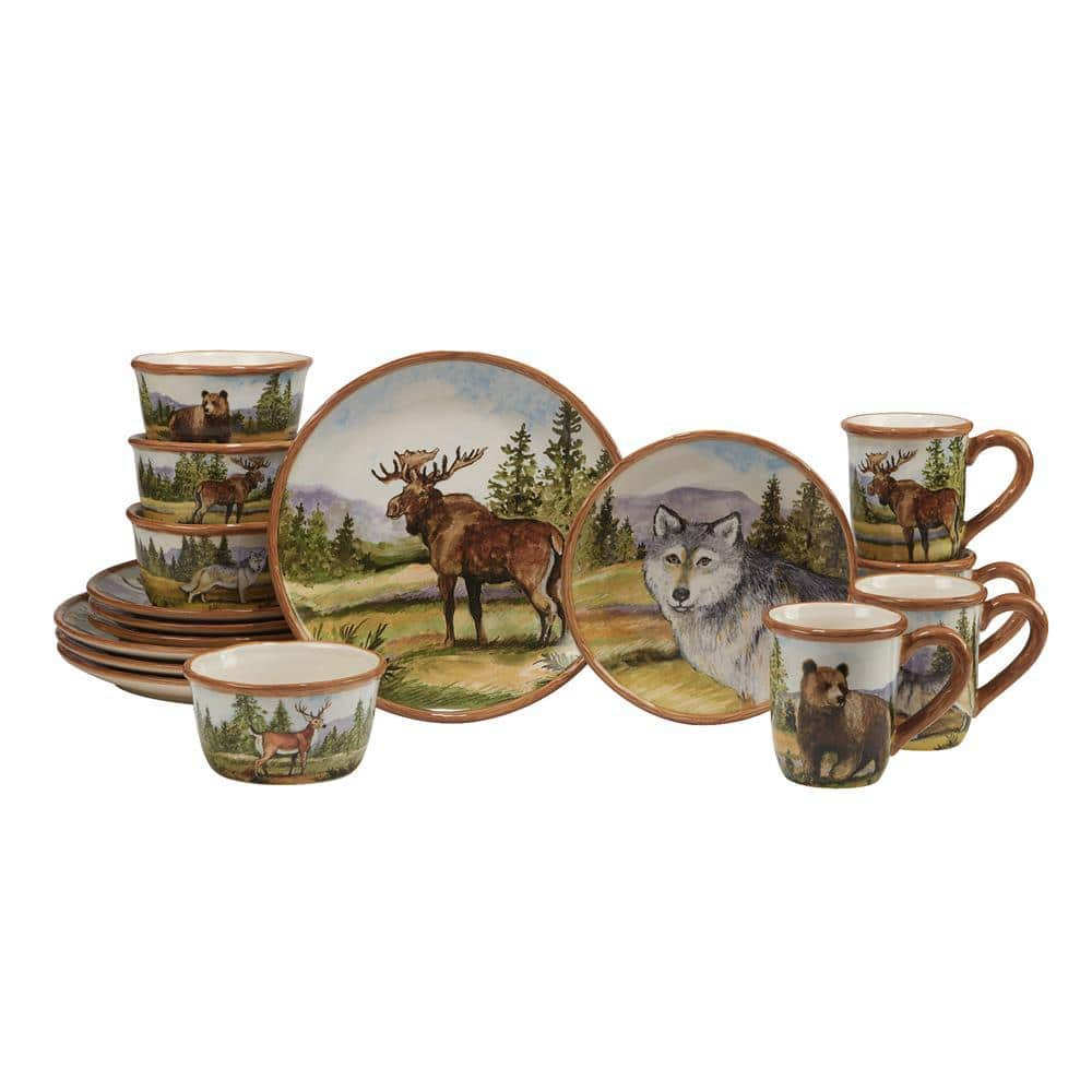 Rustic Wildlife Ceramic 16-Piece Dinnerware Set in Multicolor
