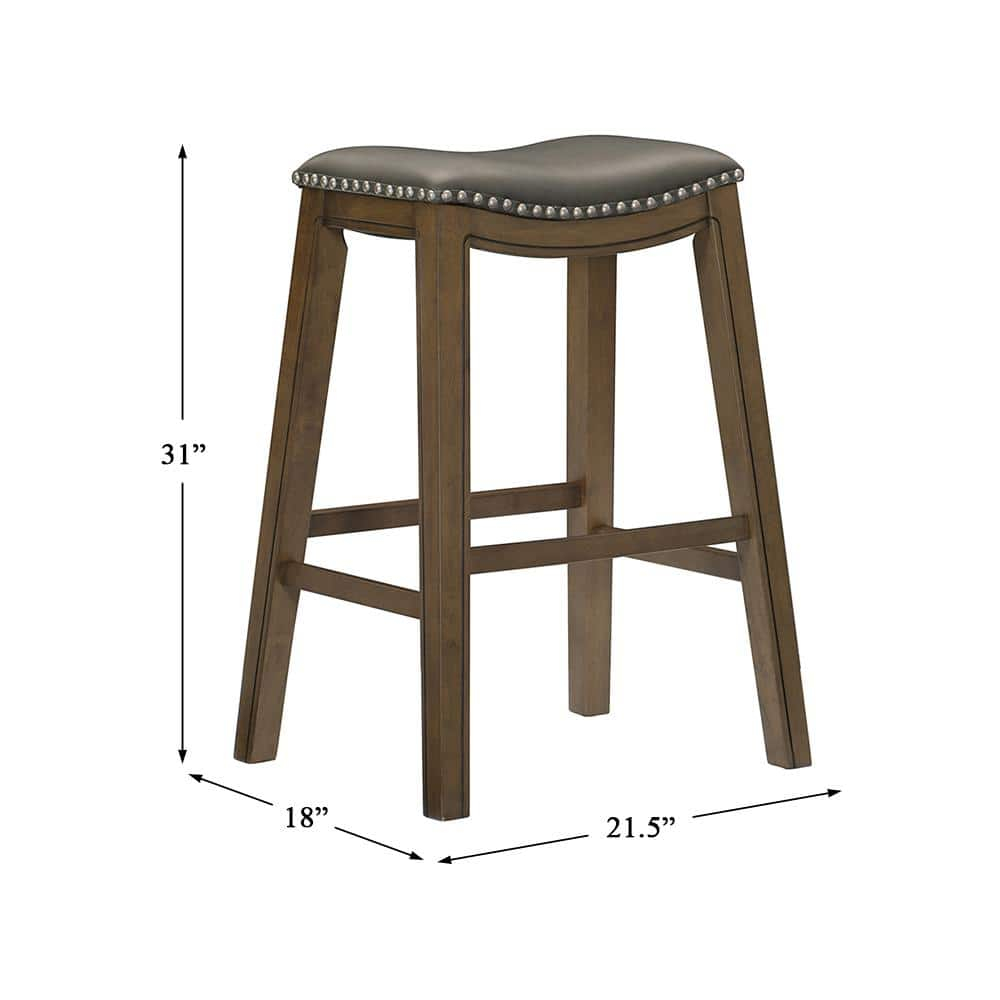 Homelegance 29" Pub Height Wooden Bar Stool Saddle Seat Barstool, Gray Brown