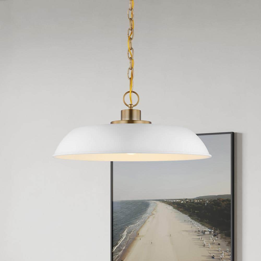 Nuvo Lighting Colony 1 Light Medium Pendant Matte White with Burnished Brass