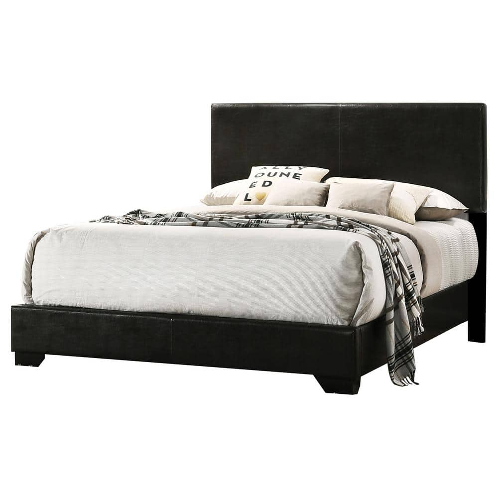 Coaster Conner Queen Faux Leather Upholstered Panel Bed Black