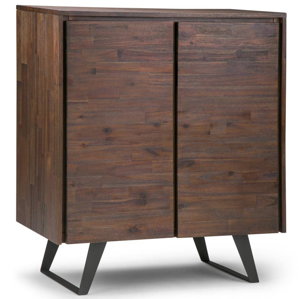 Distressed Charcoal Brown Acacia Wood Office Storage Cabinet