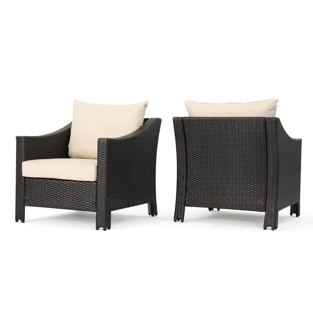 Antibes Multibrown Stationary Faux Rattan Outdoor Patio Lounge Chair with Beige Cushion (2-Pack)