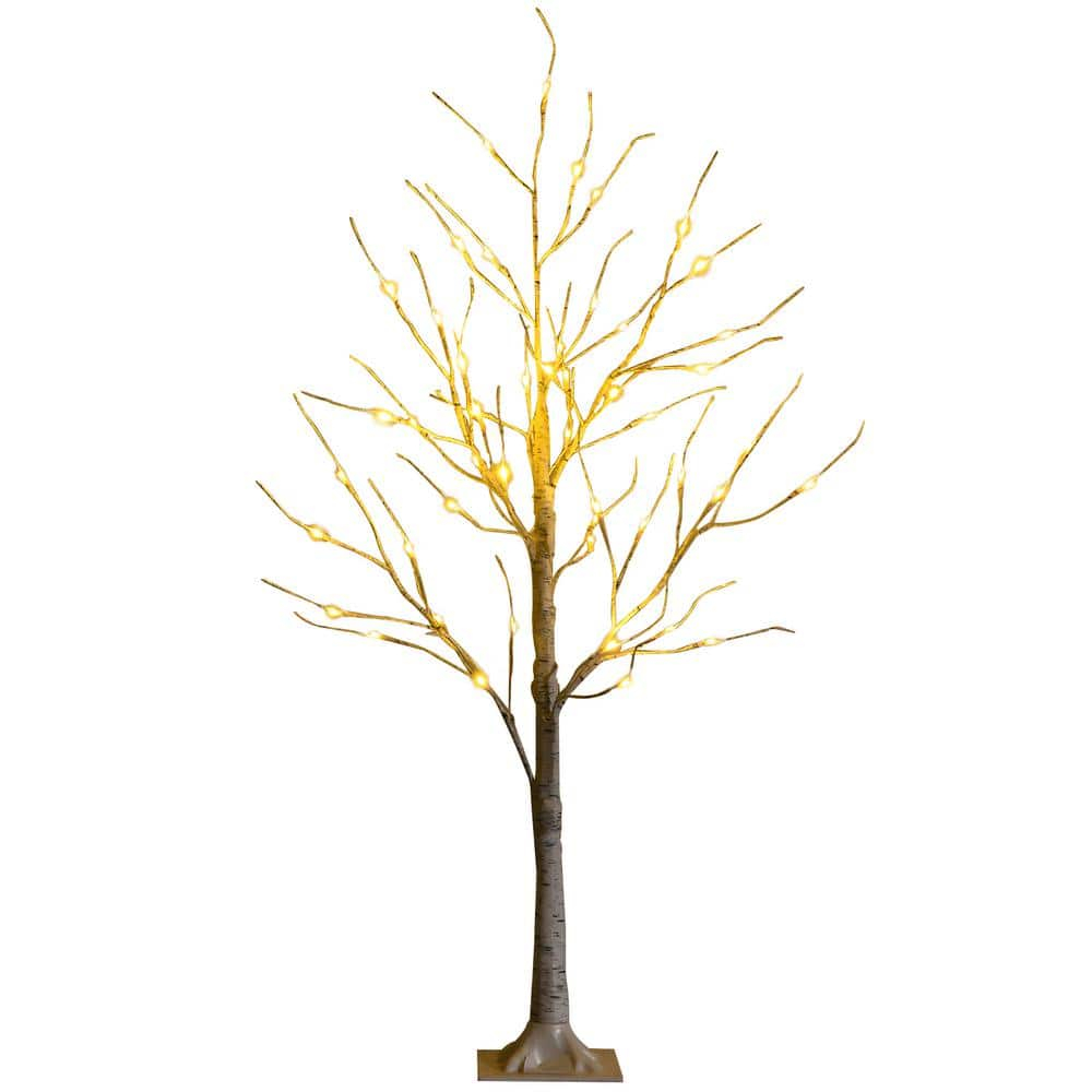 Costway 4ft Pre-lit White Twig Birch Tree for Christmas Holiday w/ 48 LED Lights