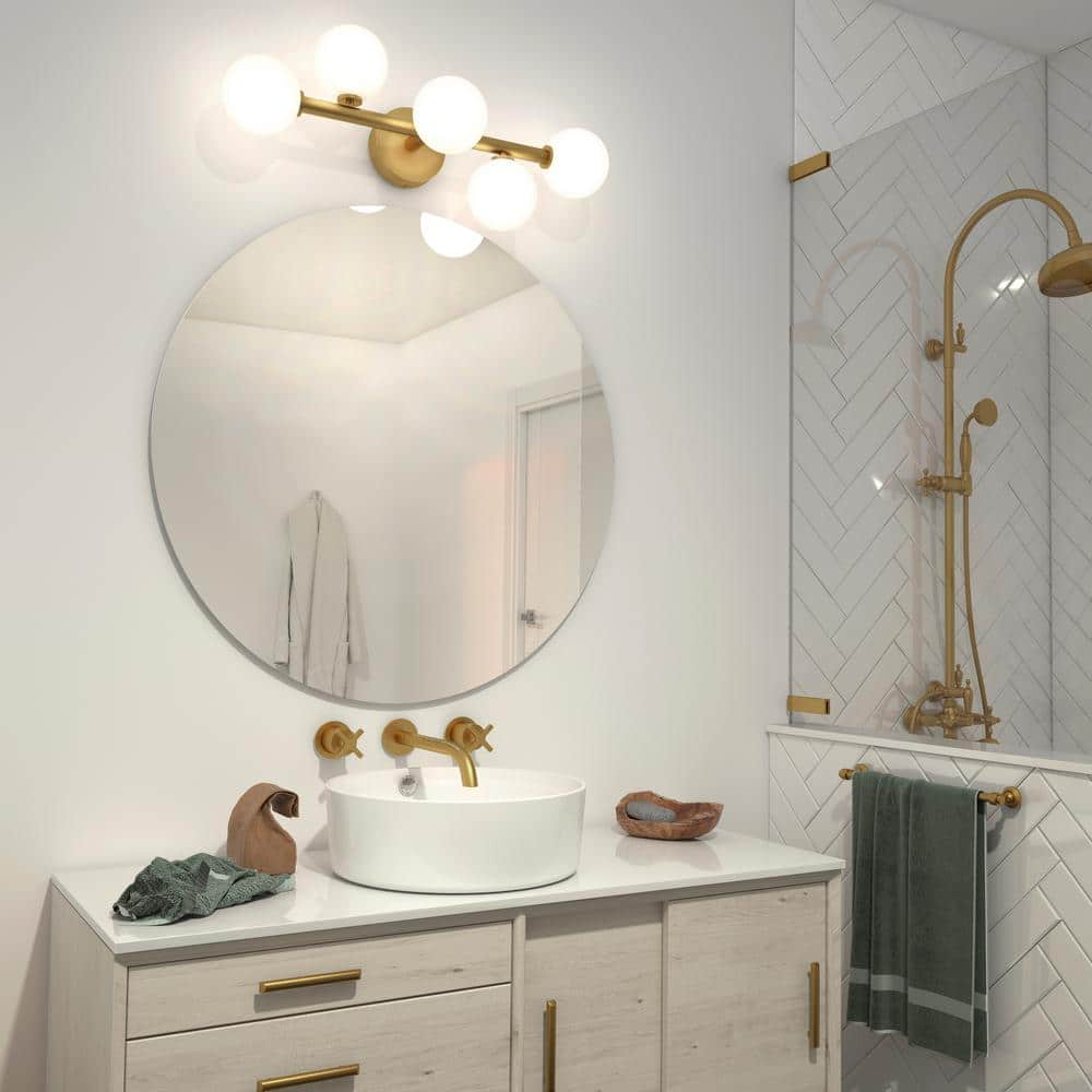 Bloom 27 in. 5-Light Gold Modern Integrated LED Vanity Light Bar for Bathroom with Frosted Glass