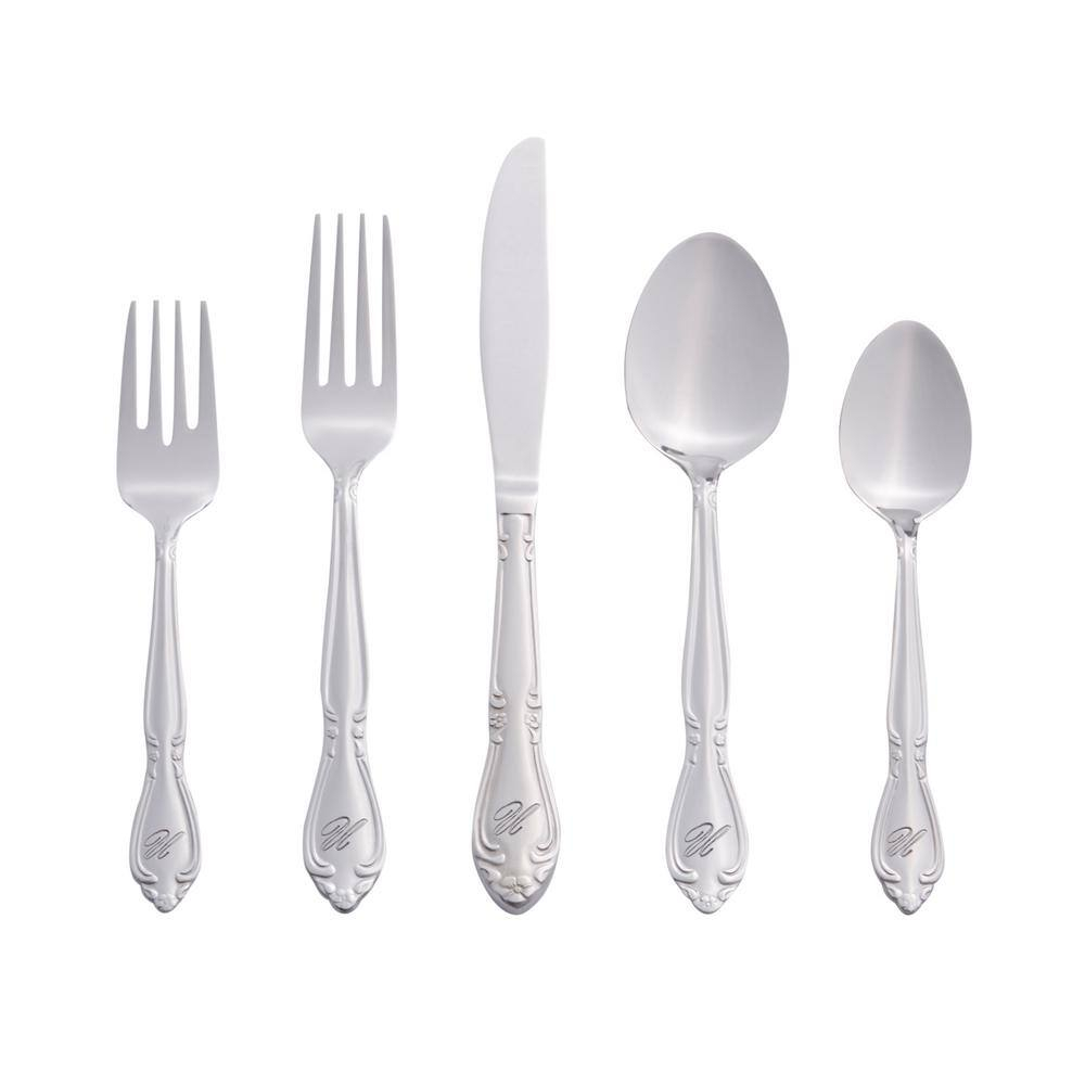 RiverRidge Rose Letter U 46 -Pieces Polished Traditional Flatware