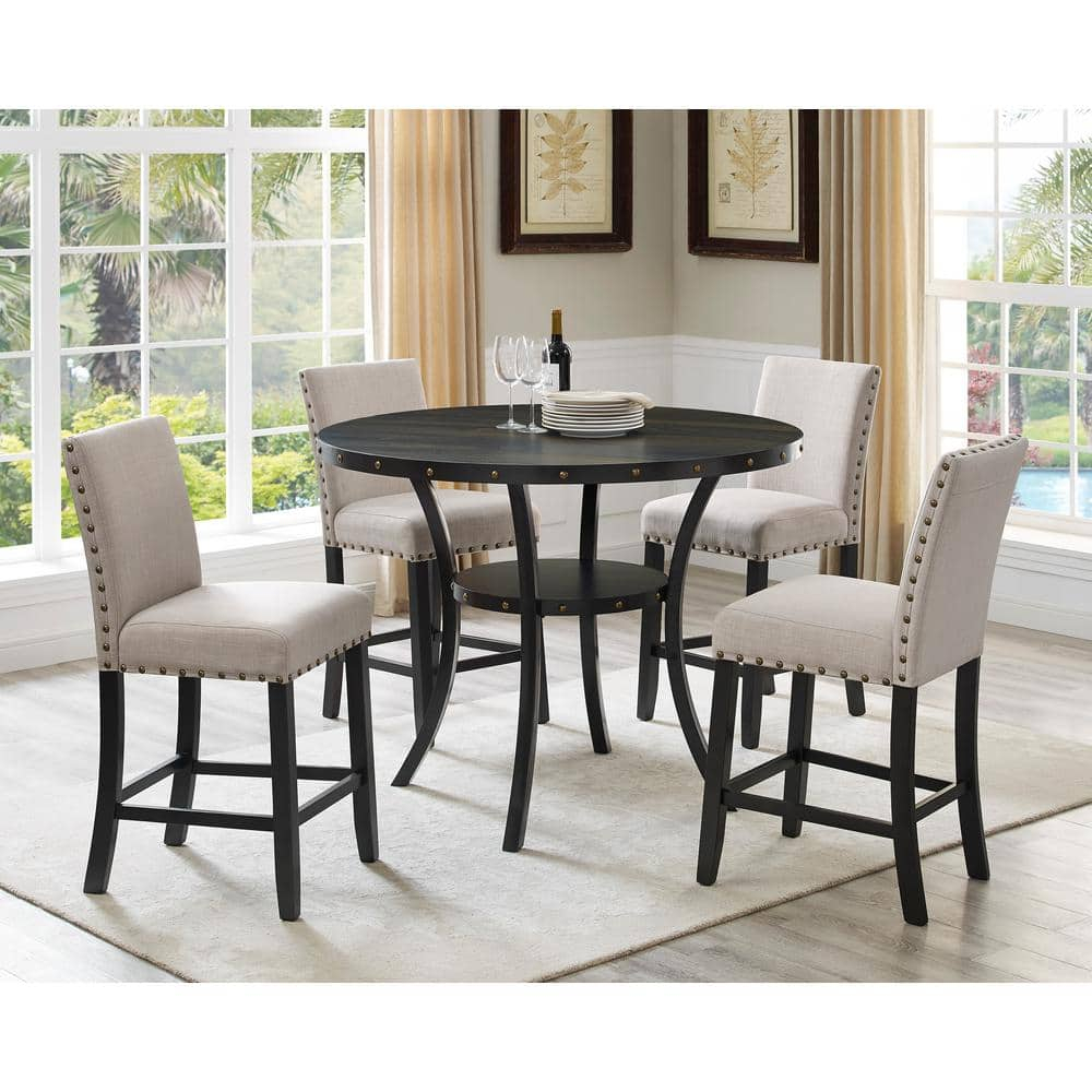New Classic Furniture Crispin 48" Round Melamine Wood Counter Table in Gray