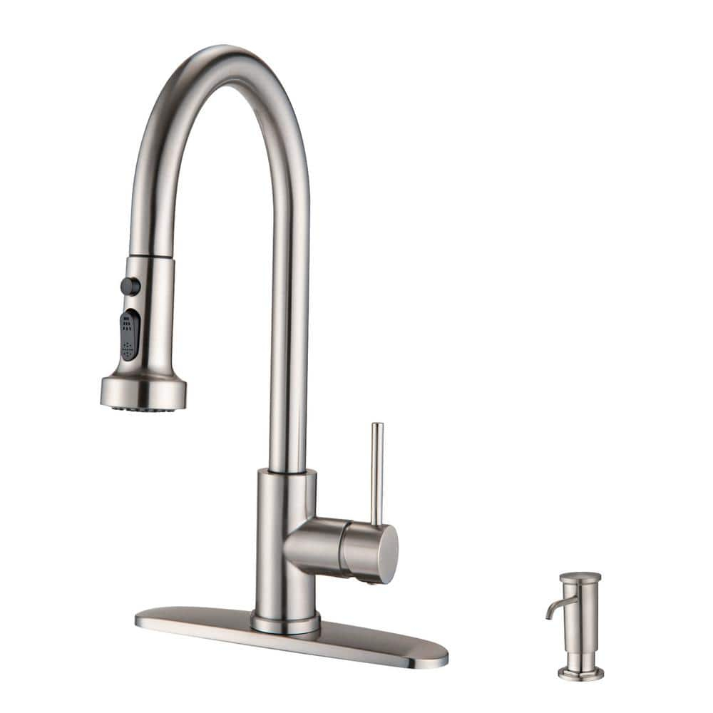Clearance! Stainless Steel Pull Down Kitchen Faucet with Soap Dispenser Brushed Nickel
