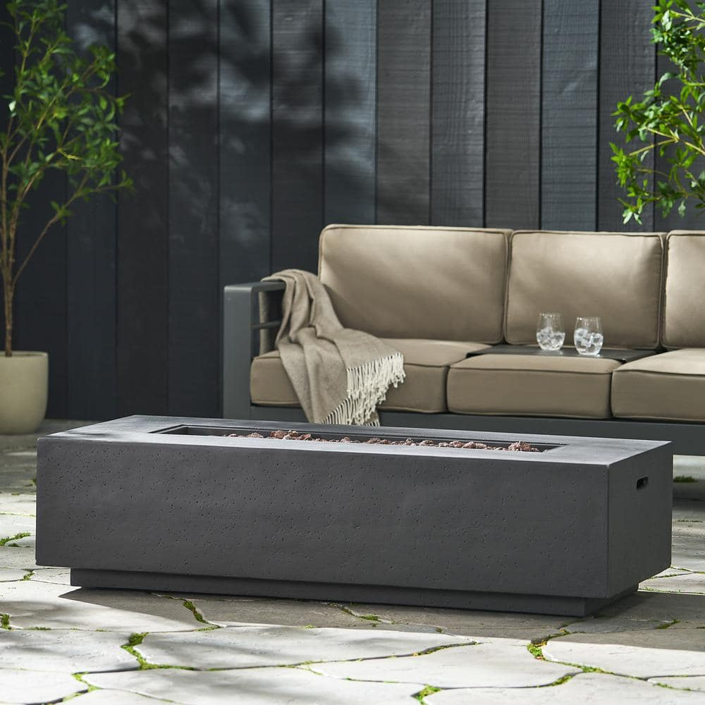 Mayfair Lightweight Concrete Outdoor 50,000 BTU Rectangular Fire Pit (No Tank Holder), Dark Gray