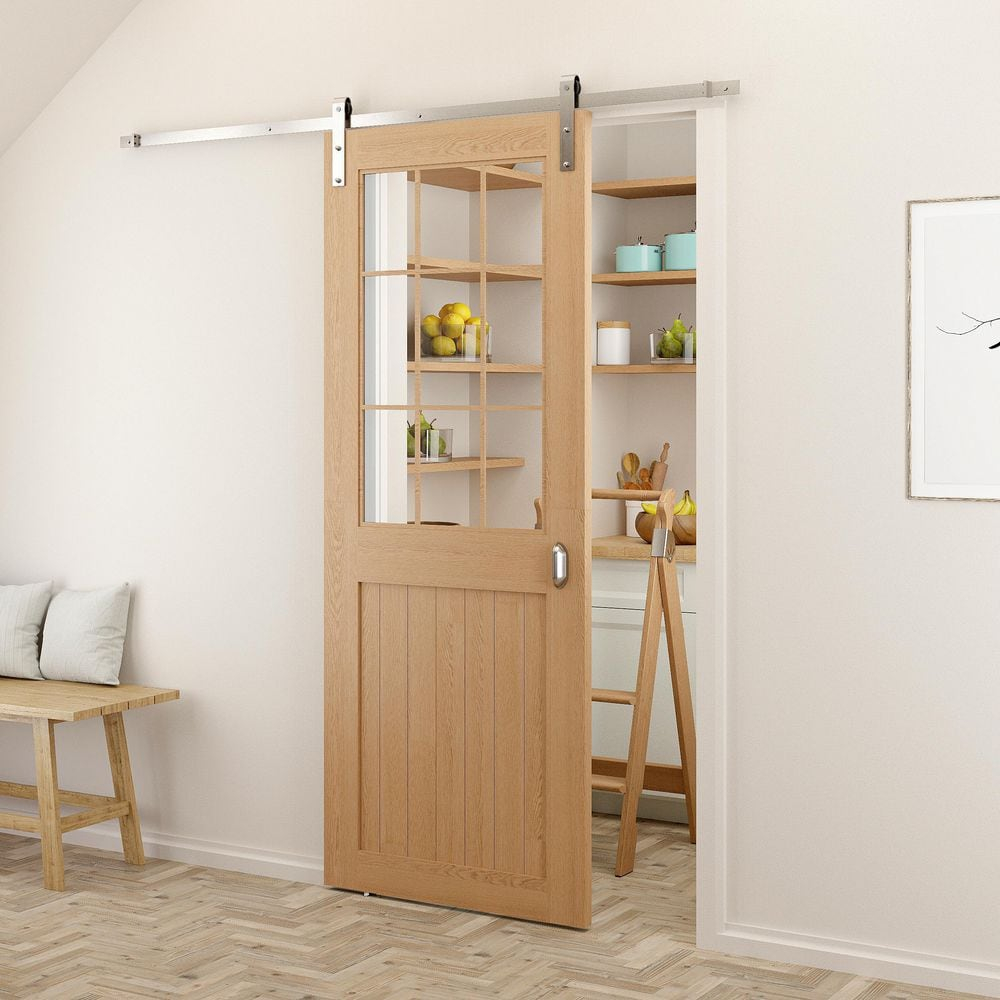 Satin Nickel Soft Close Single Barn Door Hardware Kit