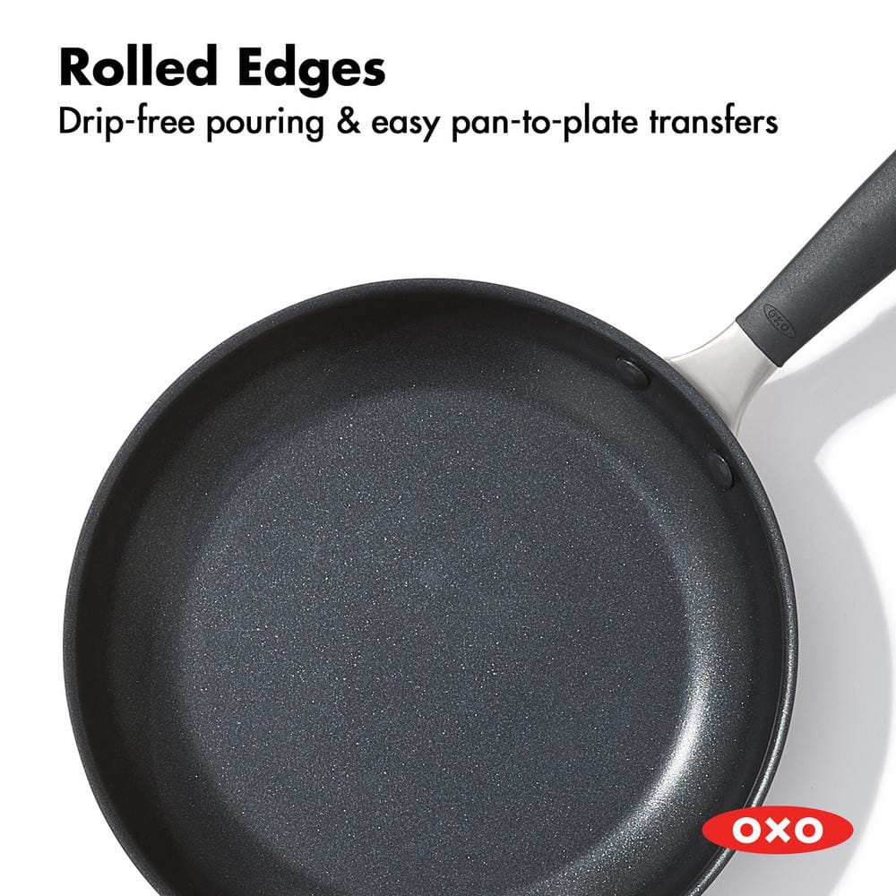 OXO Good Grips 11" Frying Pan Skillet with Lid, 3-Layered German Engineered Nonstick Coating, Stainless Steel Handle with Nonslip Silicone, Black